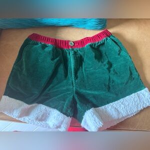 chubbies Green Velvet Holiday Shorts with White Faux Fur Trim and Red Waistband
